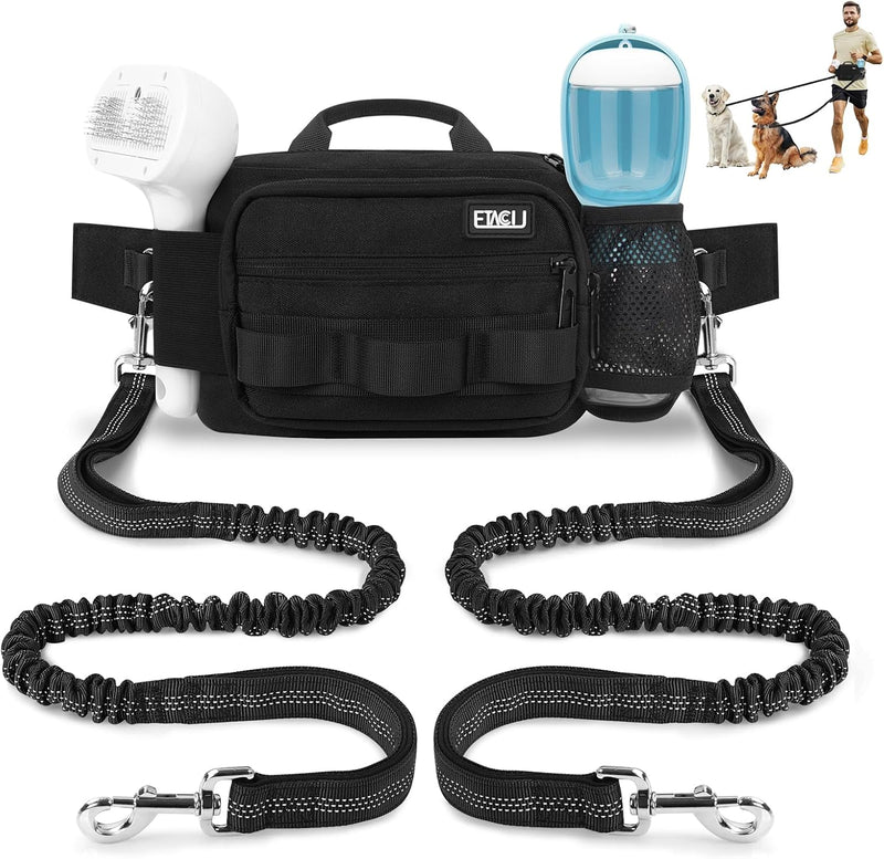 ETACCU Hands Free Dog Leash with Phone Pouch - 2 Dog Black