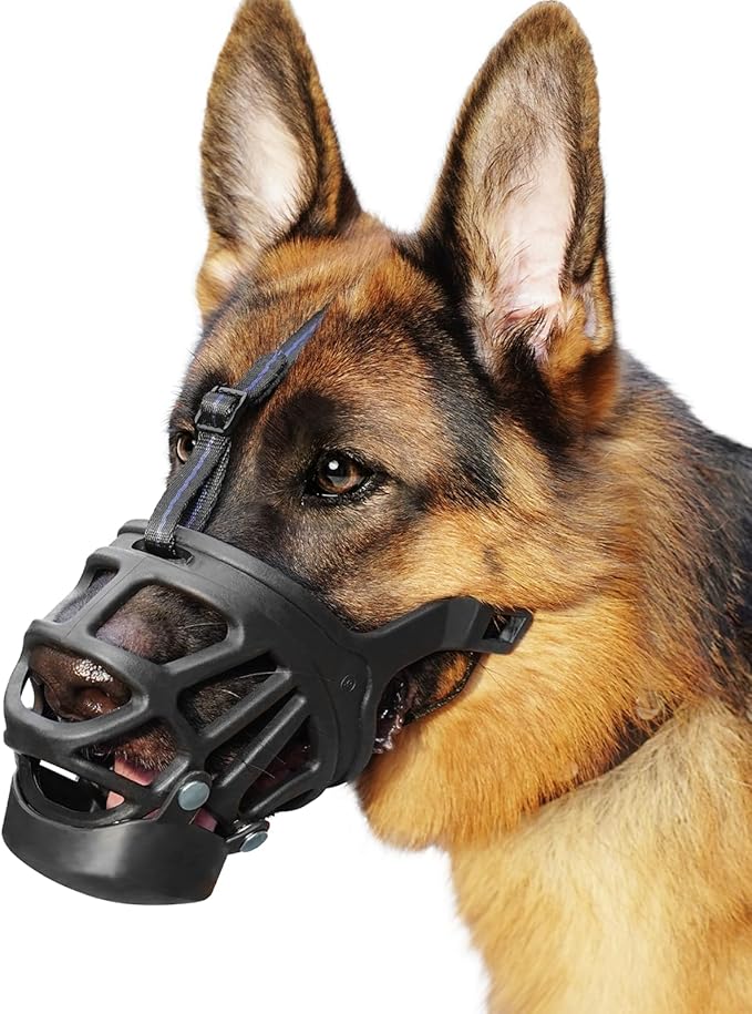 BARKLESS Basket Muzzle for Large Dogs, Humane Muzzle to Prevent Biting and Scavenging, Snap-on Treat Cover Helps Dogs Acclimatize Mouth Cover, Adjustable Mouth Guard for Positive Training, Grooming