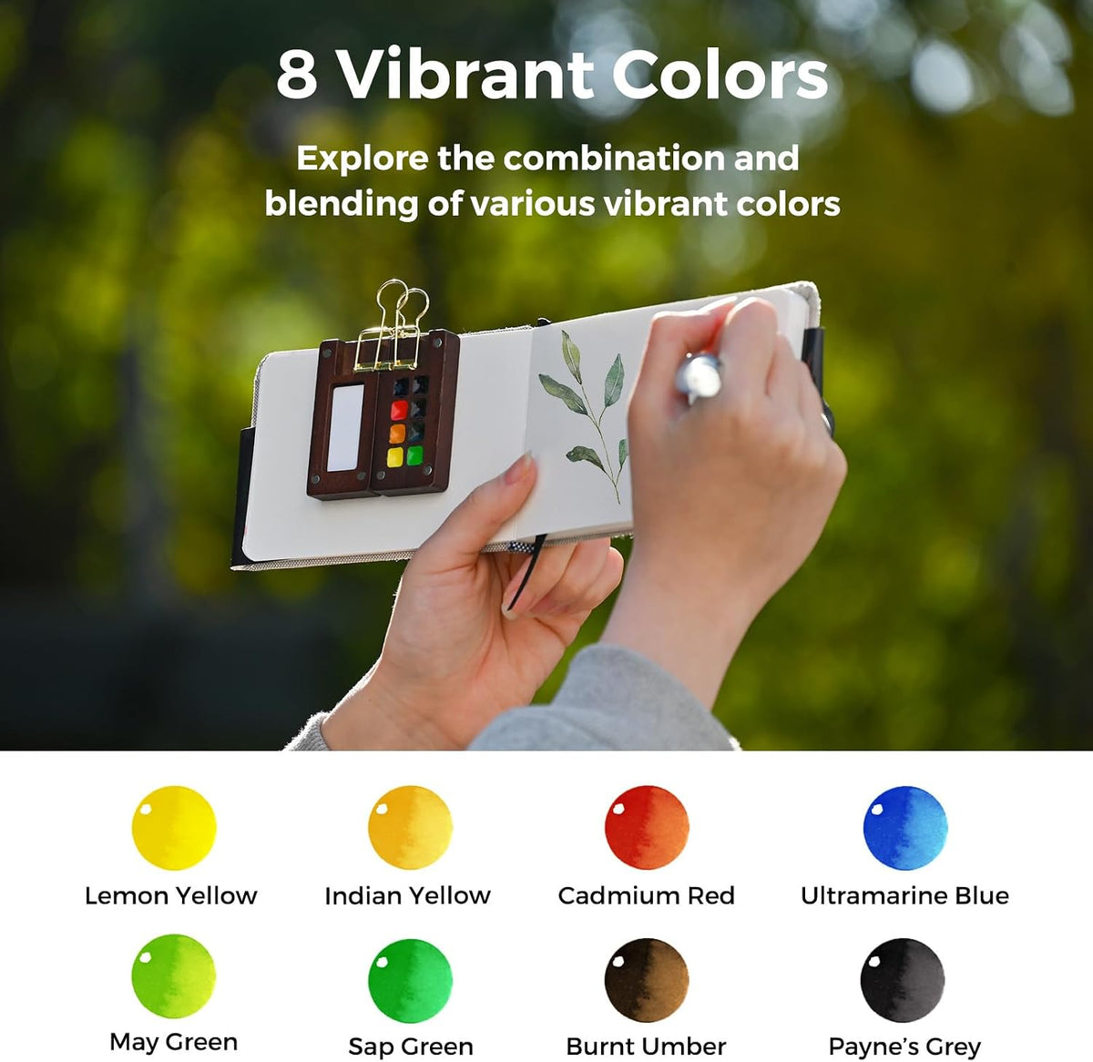 Funto Mini Watercolor Paint Set - 8-Color Walnut Set - image 3