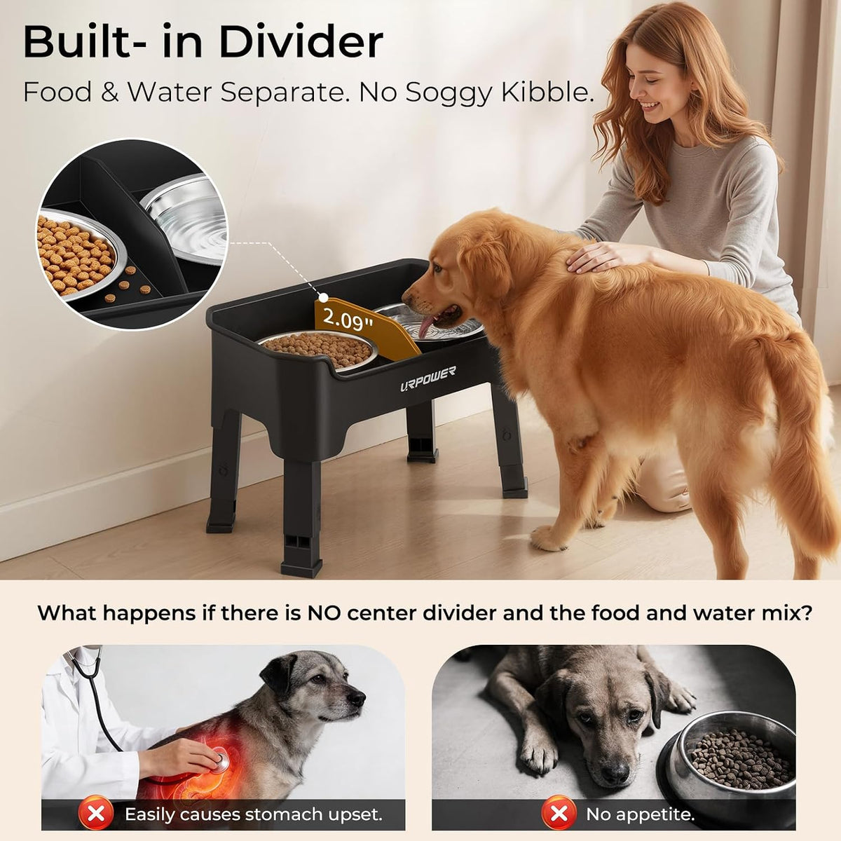 URPOWER Elevated Dog Bowls - Black / Medium - image 4