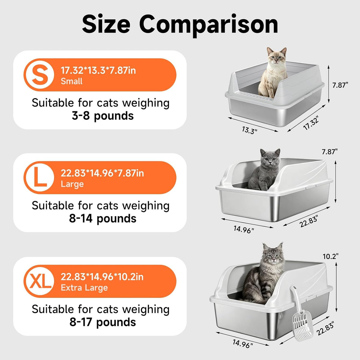 Stainless Steel Cat Litter Box with Lid - Soft Gray / M / 1 - image 3