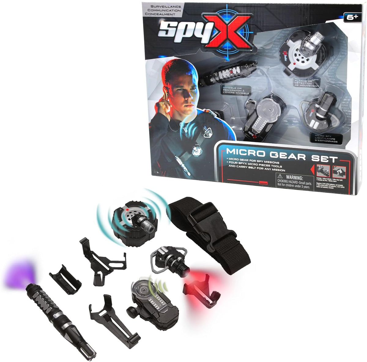 SpyX / Micro Gear Set - 4 Real Spy Toys Kit + Adjustable Belt for Spy Kids Role Play. Junior Secret - Gear Set