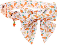 DOGWONG Fall Pumpkin Orange Plaid Dog Collar - C-Carrot sailor bow / S