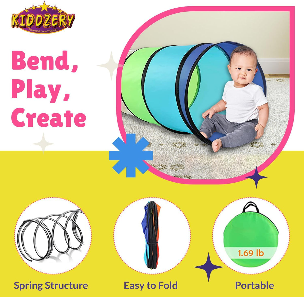 Kids Play Tunnel Set for Toddlers for Indoor and Outdoor Fun - 2 Pk - image 4
