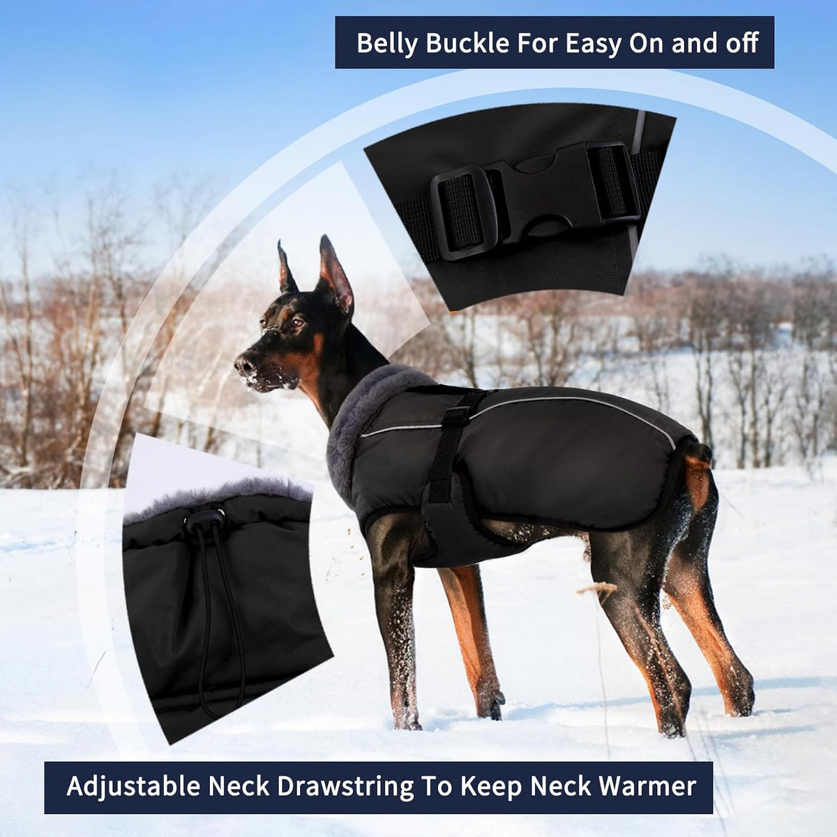 IECOii Extra Warm Reflective Dog Coat - X-Large(Chest:24.4-29.9 in) / Black - image 2