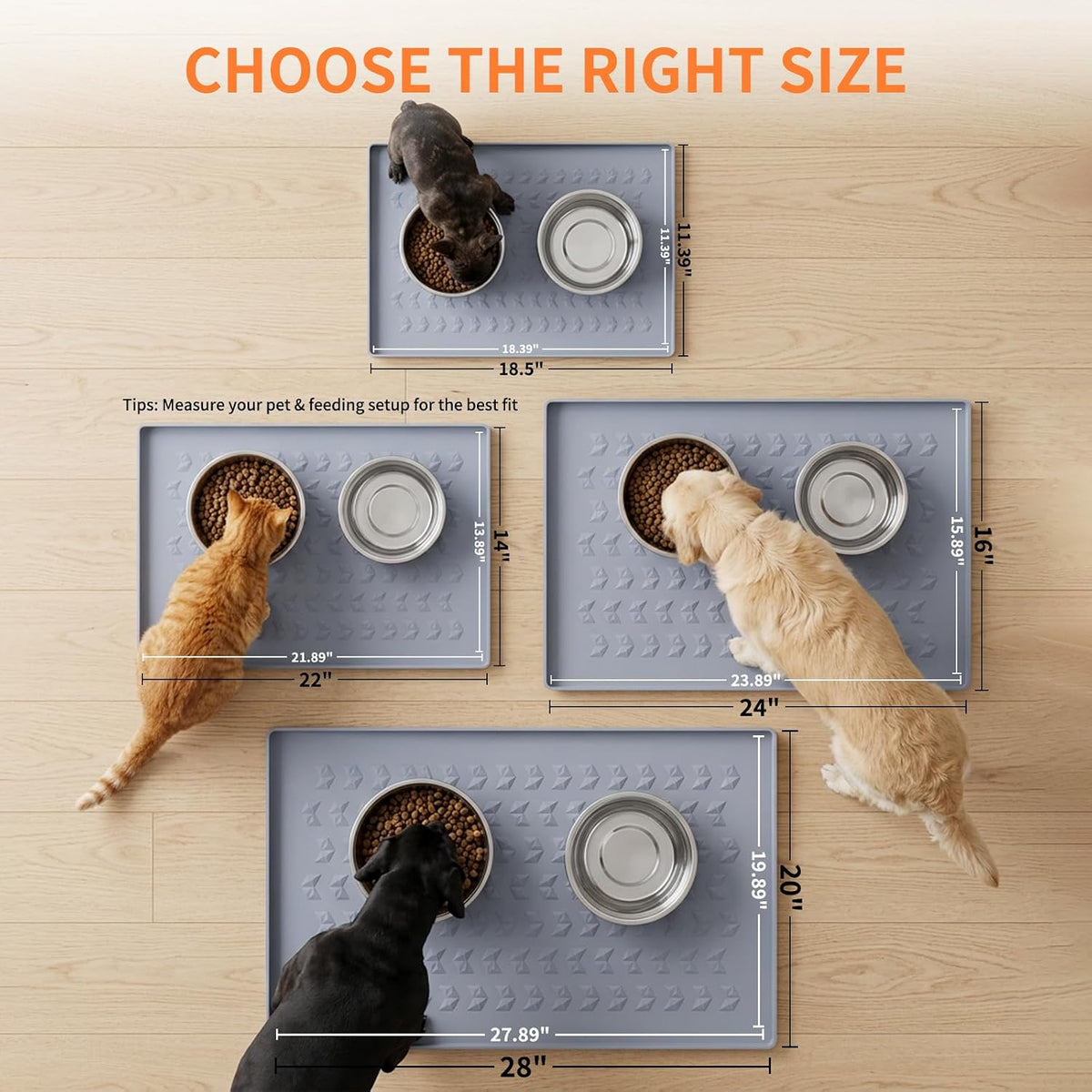 Silicone Pet Feeding Mat, Dog Cat Food Water Bowl Mat - Gray / 22"L x 14"W - image 4
