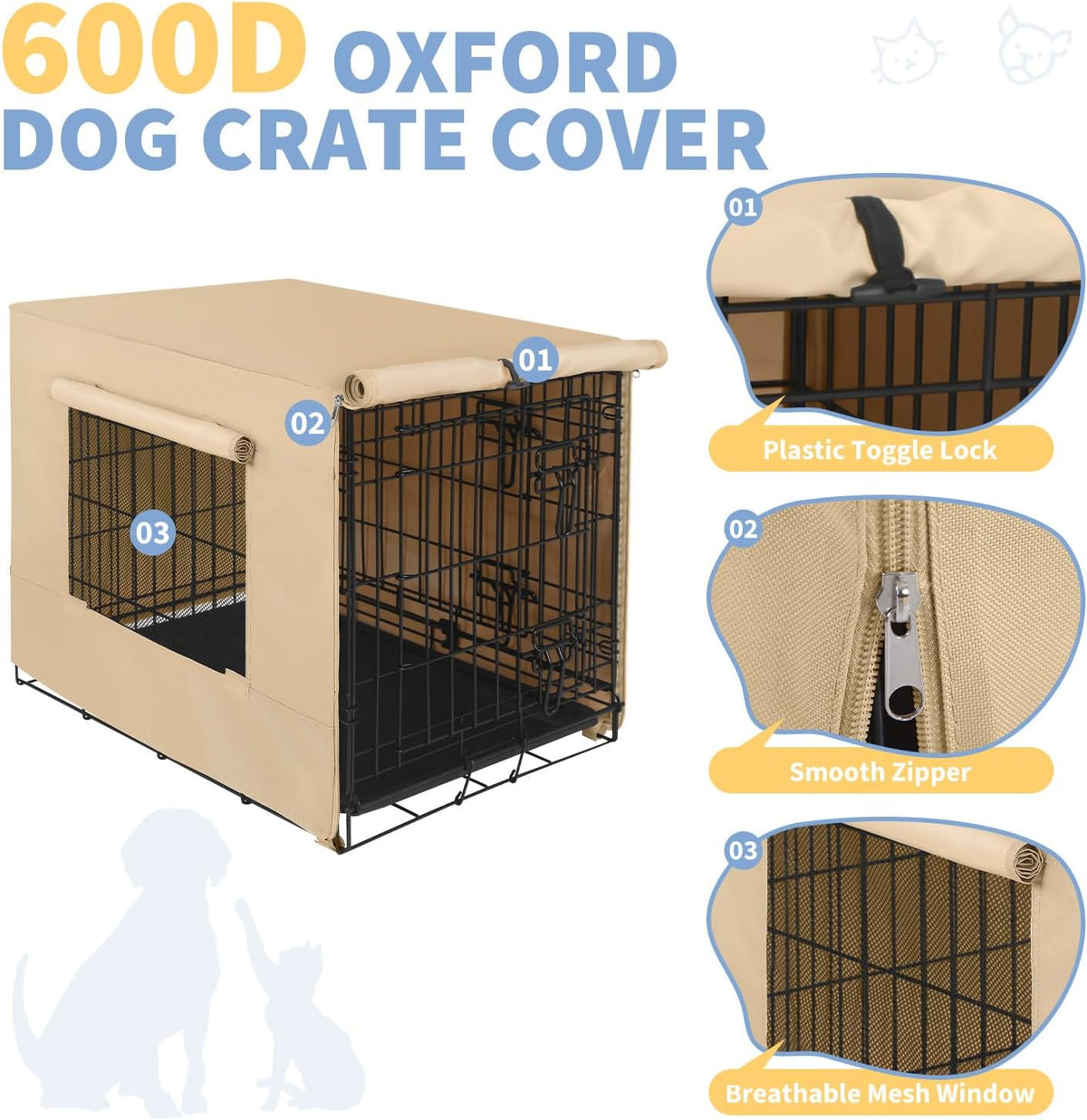 X-ZONE PET Dog Crate Cover Waterproof Kennel Cover - 30.0"L x 19.0"W x 21.0"H / Beige with Window - image 3