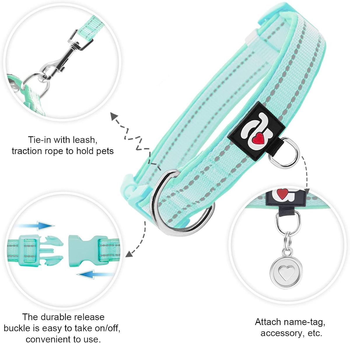 Reflective Dog Collar, Neoprene Padded Small Dog Collar, S - Small (Pack of 1) / Teal - image 2