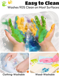 JUPITEARTH washable finger paint set for toddlers with 12 color tubes, apron, brush, palette and eye - view 7