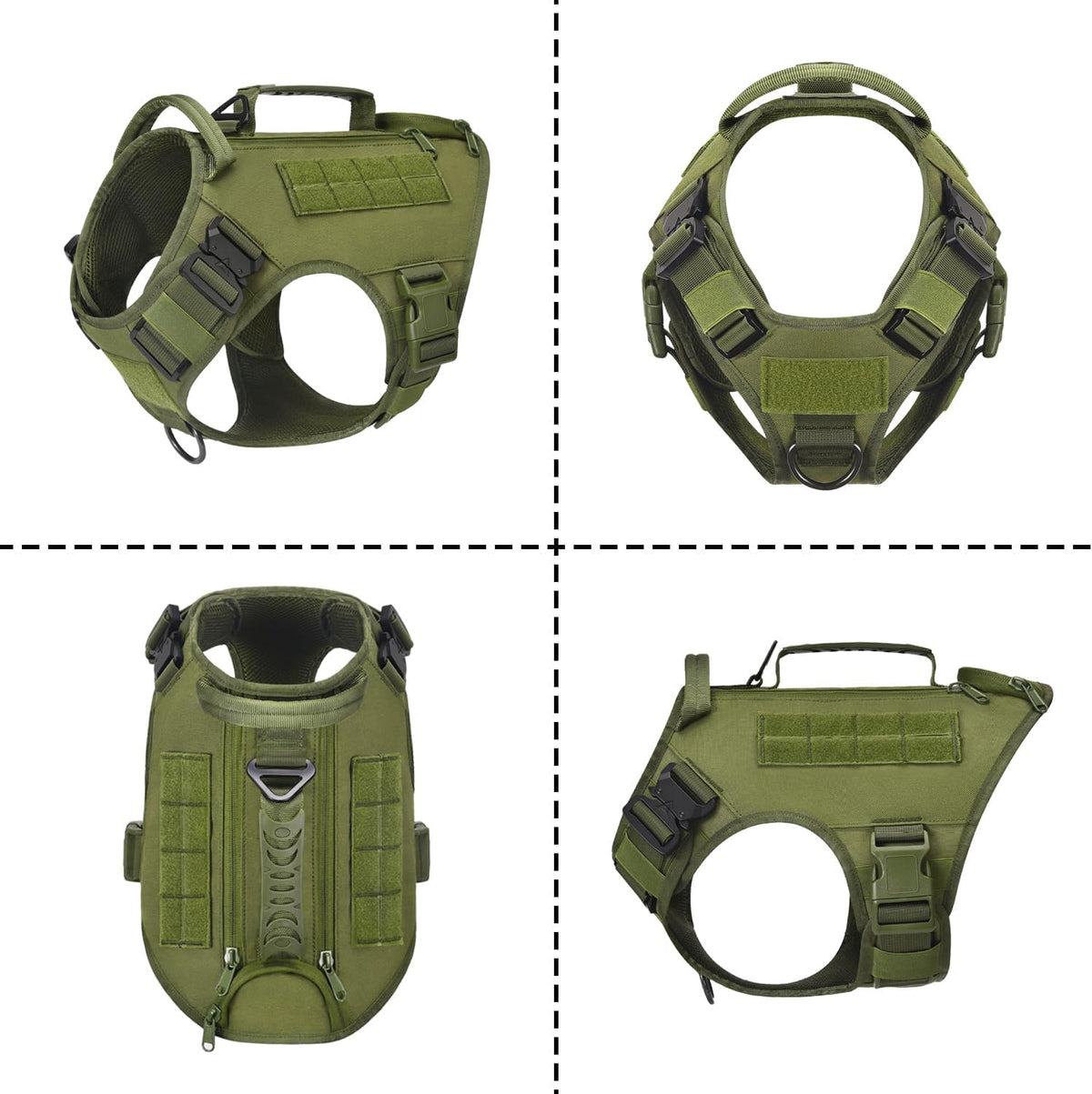 Tactical Dog Backpack Harness for Large Breed Original Design Metal - M / Green (with 2 pouches) - image 2