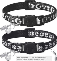 LLHK 2 Pack Breakaway Cat Collars & 2 Pcs Name Tags - Black
