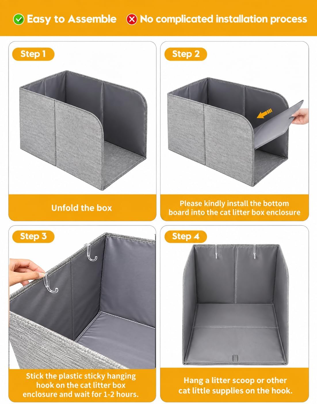 Waterproof Cat Litter Box Enclosure Splash Guard with Removable Mat - Solid Gray / Large - image 4