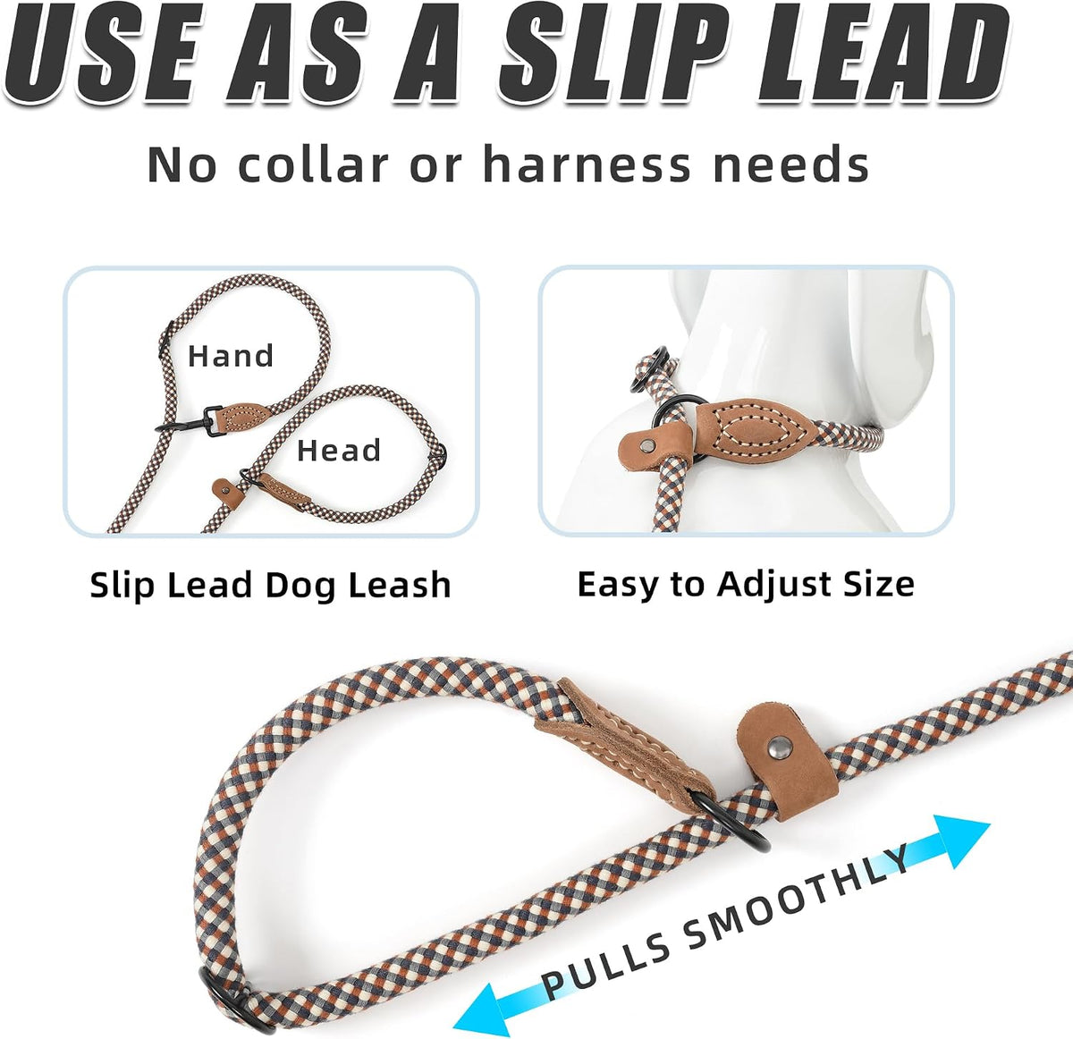 Mile High Life Hands Free Dog Leash - Brown Check / 8FT Hands Free - image 3
