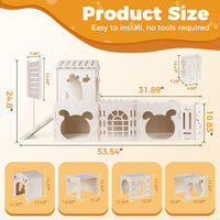 Large Rabbit House, Wooden Bunny Castle with 3 Houses Indoor - 4 Houses with Hay Feeder - image 3