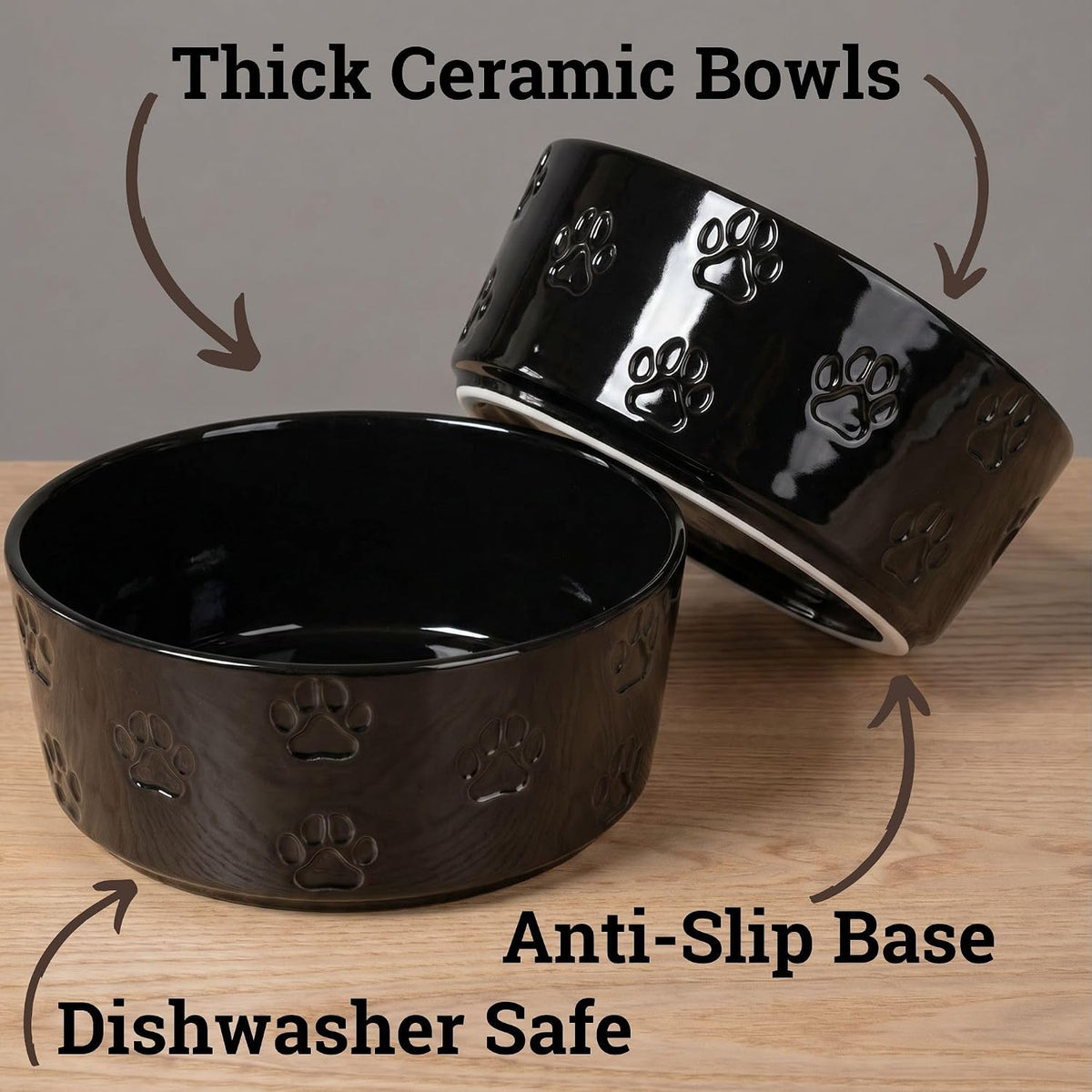 Ceramic Dog Bowl Set of 2 with Anti-Skid Base, 5.5"W x 2"H - Medium / Black - image 2