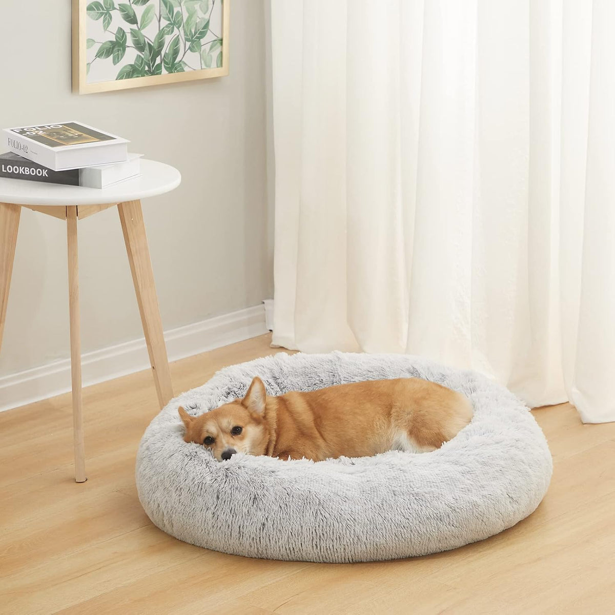 Calming Fluffy Donut Dog Bed for Large Dogs, 36" Round - 30.0"L x 30.0"W x 8.0"Th / Light Grey - image 2