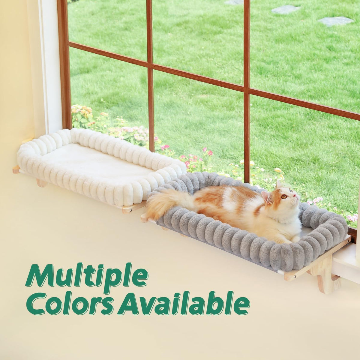 Zakkart SnugCloud Cat Perch for Windowsill – Essentials for Cats - Natural Color Wood w/ Gray Bed / Medium (22"x15") - image 3