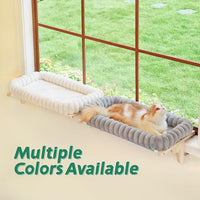 SnugCloud Cat Window Perch with 4-Sided Bolster - Orthopedic Cat Hammock for Window Sill - Solid Hardwood & Metal Frame - Window Seat for Pets (Natural Color Wood w/White Bed, Medium)