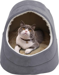 4 in 1 Self Warming Burrow Cat Bed Hideway Sleeping Cuddle Cave – Essentials for Cats - Grey-2 - image 3