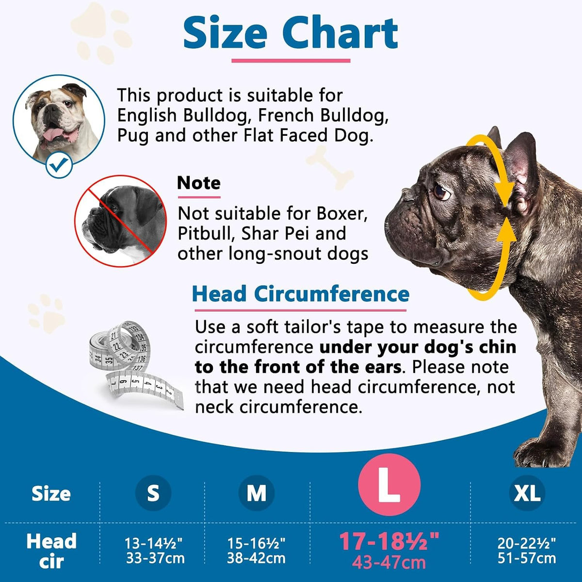 English Bulldog Muzzle, Soft Short Snout Dog Muzzle Stops Biting – Essentials for Dogs - Hot Pink / L（Head 17-18½"） - image 2