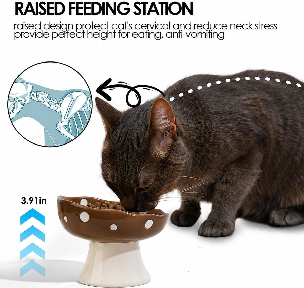 Red Mushroom Cat Bowl, Elevated Ceramic Bowl for Cats – Essentials for Cats - Brown - image 4