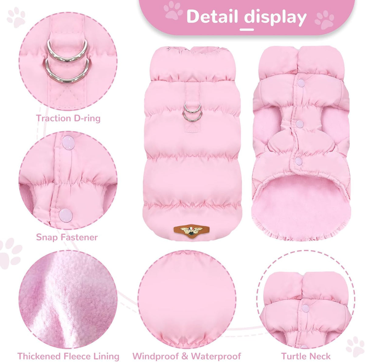 Warm Fleece Dog Jacket Coat for Small Medium Dog Winter Clothes Girl – Essentials for Dogs - Pink / Large - image 4