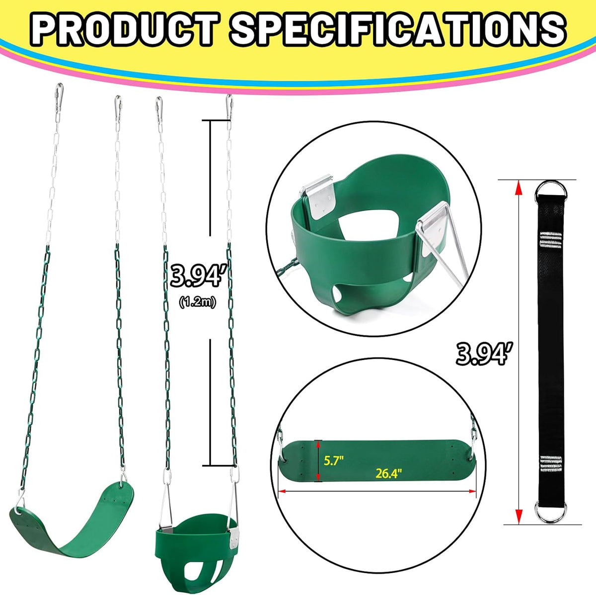 Perantlb toddler swing set with high back bucket seat and swing seat hanging from a tree - view 21