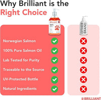 Brilliant Omega 3 Salmon Oil for Dogs & Cats - Norwegian Fish Oil Supplement with EPA & DHA Fatty Acids for Shedding, Allergy, Itching, Dry Skin & Joint Health - Skin and Coat Fish Oil Liquid, 40 Oz