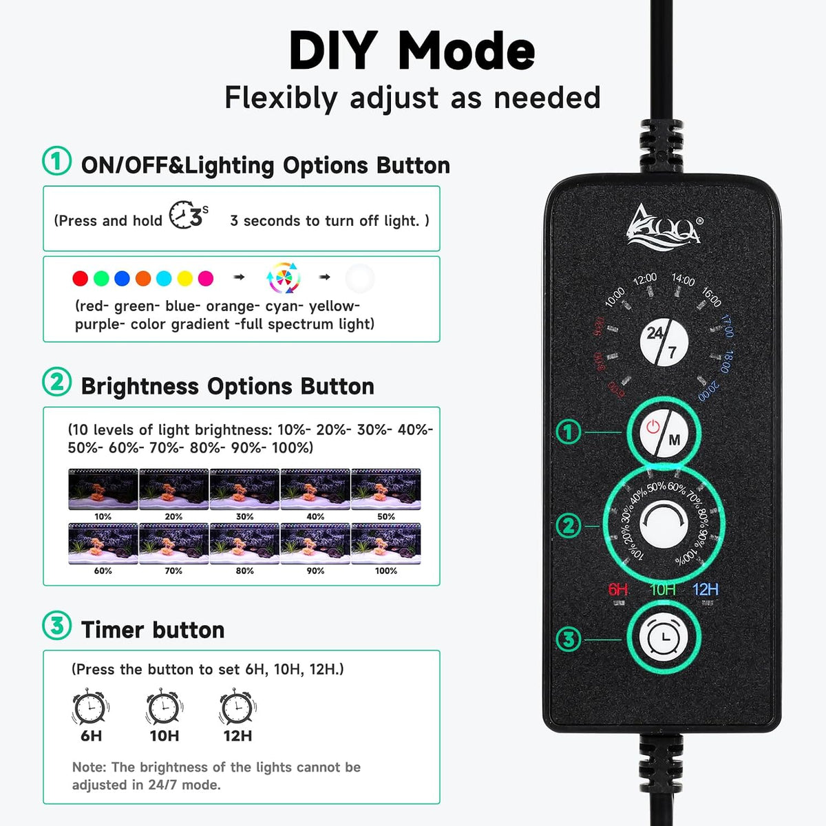 AQQA LED Aquarium Light, 24/7 & DIY Mode Full Spectrum Fish Tank Light – Essentials for Fish - For 48-55 inch fish tank - image 2