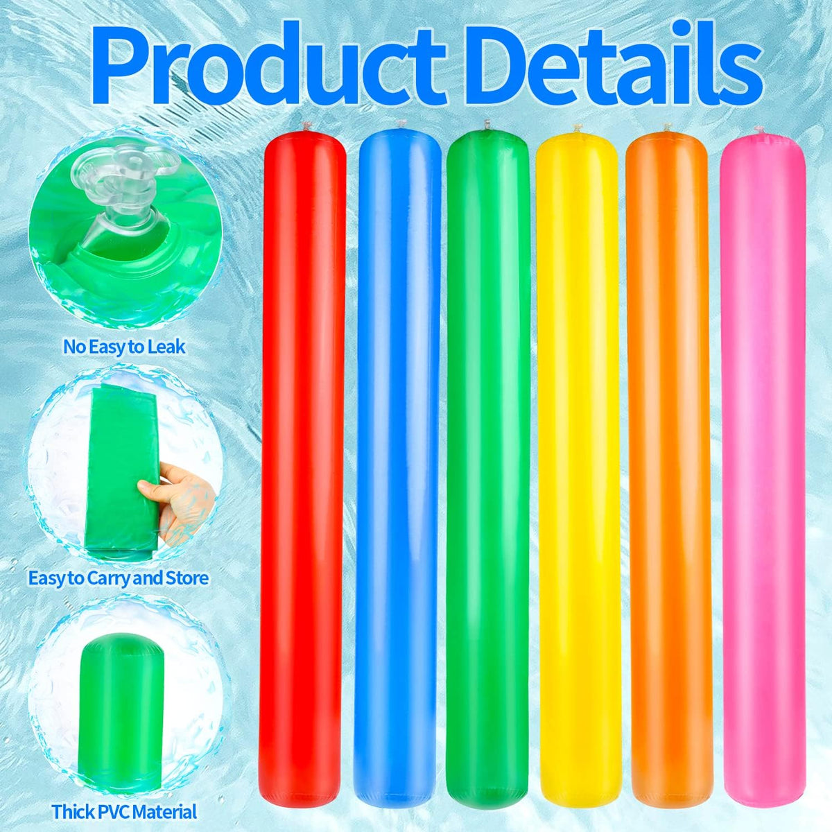 KIMOBER 6 pack giant inflatable pool noodles in red, yellow, blue, orange, green and pink - view 3