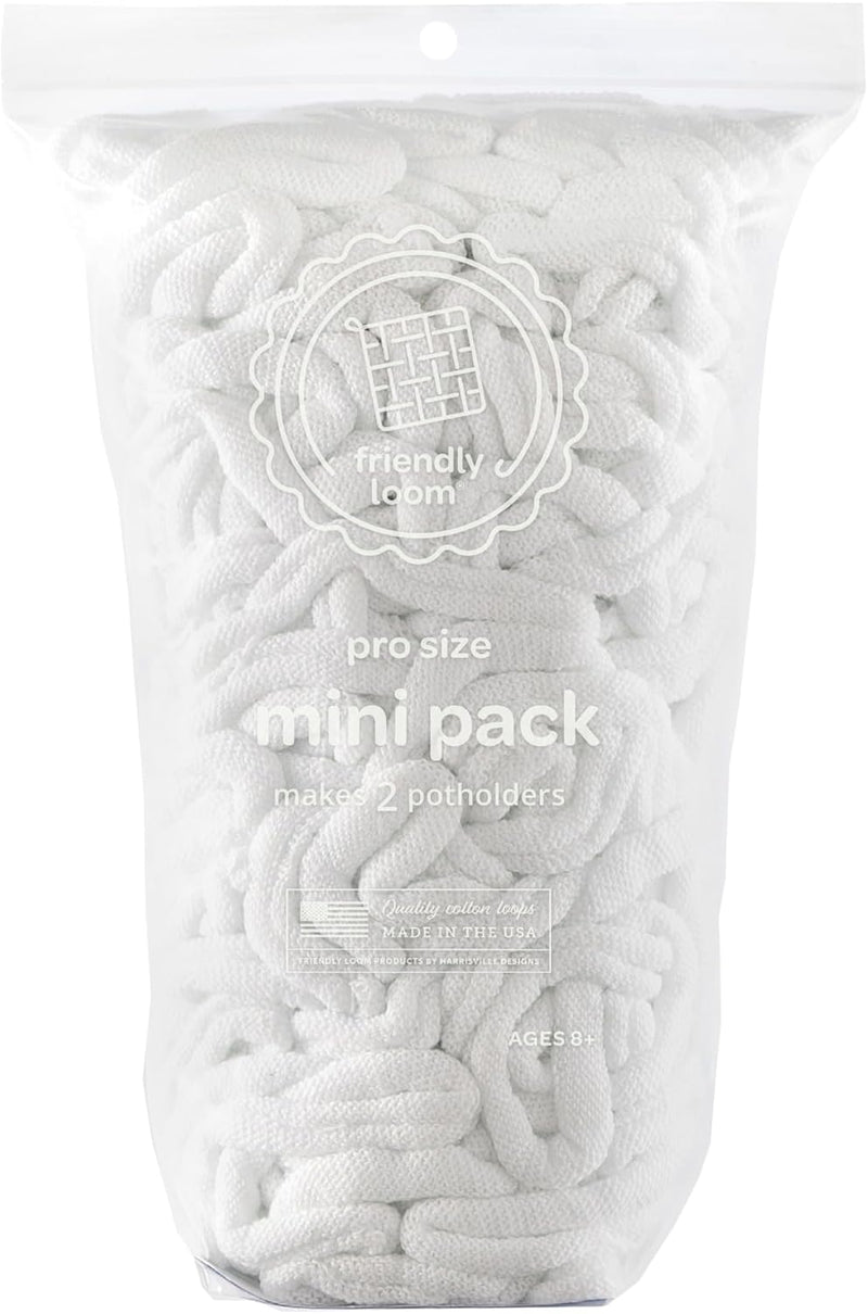 Friendly Loom White Cotton 10 Inch Potholder PRO Loops Mini Pack – Fun for Kids & Family