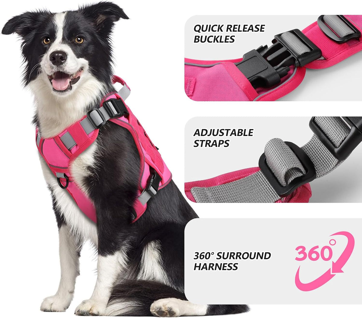 Tactical Dog Harness for Large Dogs - Pink / Medium: 30-50 lbs (Chest:24-28",Neck:17-19") - image 2