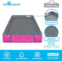 Paw Inspired Critter Box Washable Cage Liner, Reversible Fleece Bedding with Raised Sides for Guinea Pigs and Other Small Animals (C&C 2x3 (14" Grids), Gray/Pink)