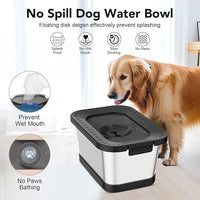 Decflow 7L Stainless Steel Dog Water Bowl, No Spill Anti-Splash Dog Bowls with Anti-Skid Mat, Spill-Proof Slow Feeder for Messy Drinkers, Heavy Duty Pet Bowls for Indoor/Outdoor Use Black