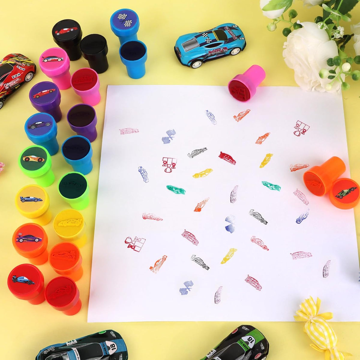 Hxezoc dog paw print stamps, 24 mini self-inking stampers in 8 bright colors - view 36