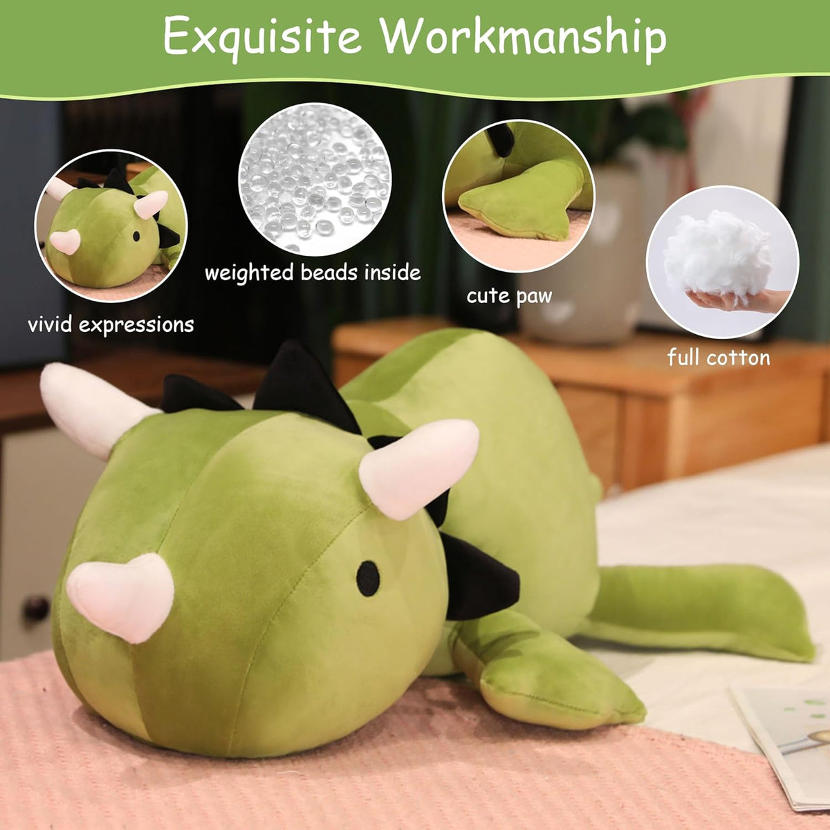 SQEQE Weighted Black Cat Plush - Green / Medium(13.8 Inch) - image 4