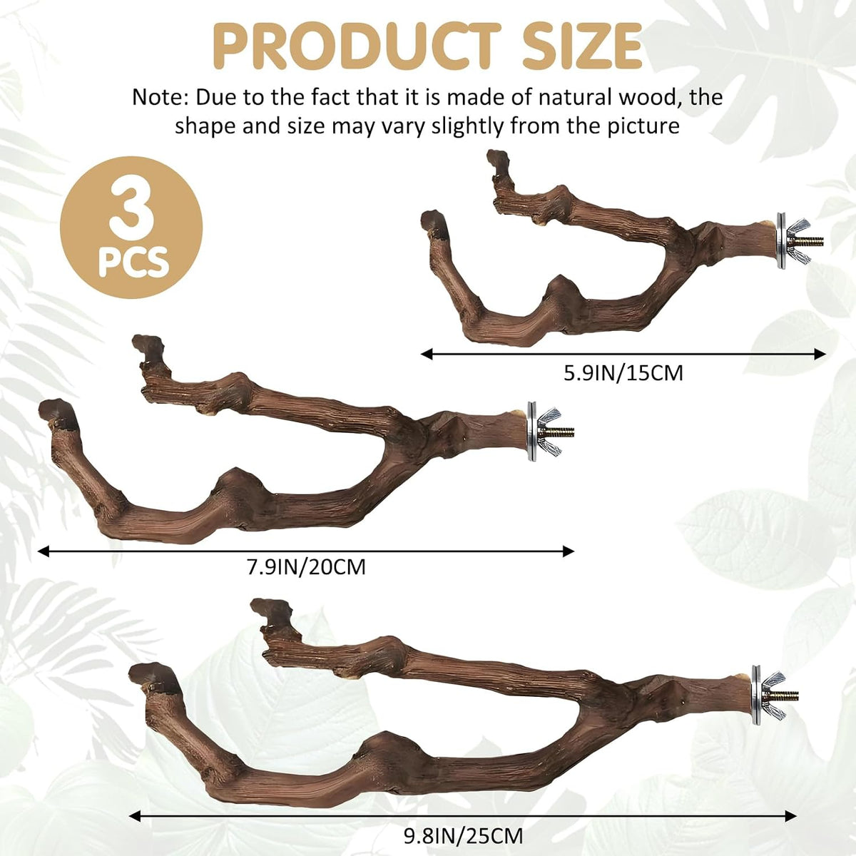 PINVNBY 3 Sizes Natural Parrot Perch Grape Wood Bird Stand Pole - 5.9+7.9+9.8in - image 2