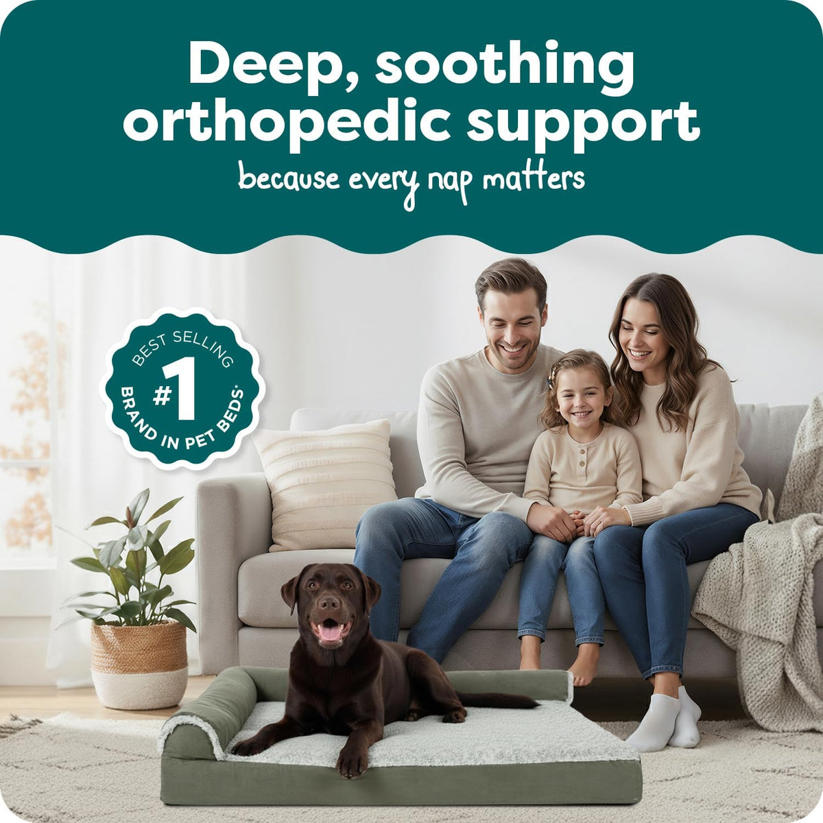 Furhaven Orthopedic Dog Bed for Large Dogs w/ Removable Bolsters - Jumbo / Dark Sage - image 2
