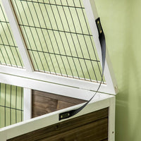 PawHut Wooden Rabbit Hutch, Indoor Elevated Guinea Pig Cage with Run, Ladder, Lockable Doors and Removable Tray, Coffee
