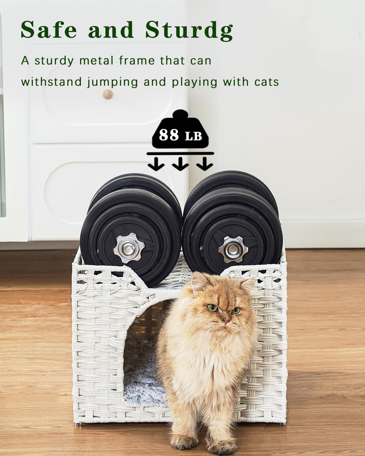 Cat Beds Indoor Kitten House, PE Rattan Cat Cave - White / Rectangle-M - image 3