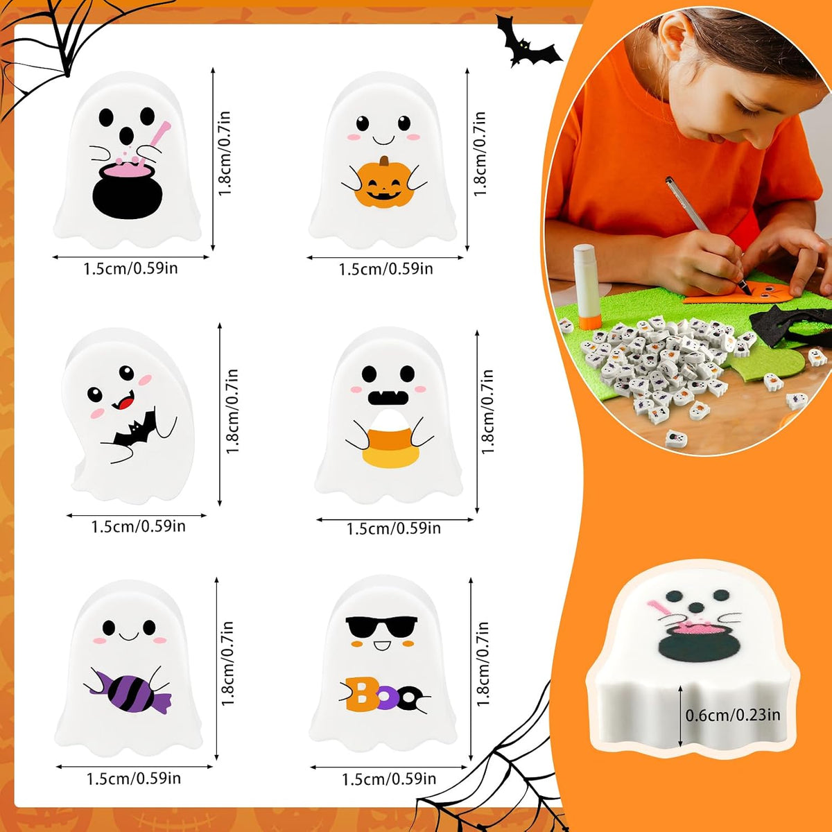 JUNEBRUSHS 150Pcs Fall Mini Erasers - Ghost Style - image 3