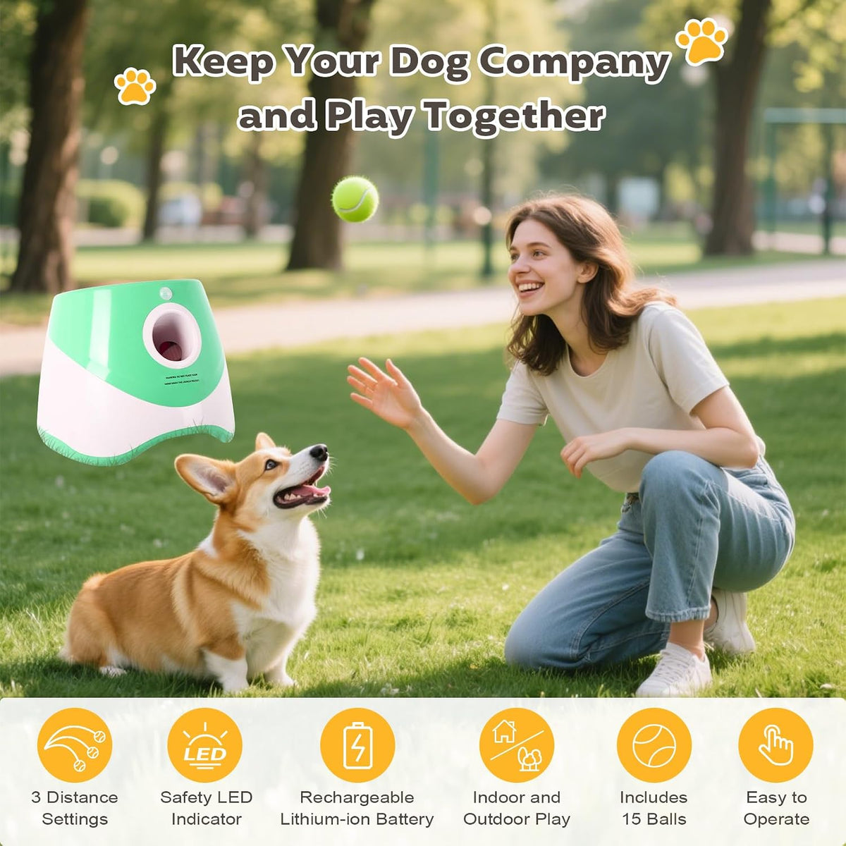Automatic Ball Launcher for Dogs: Indoor Thrower Fetch Machine - Green / 10-30FT for Small Dogs - image 2