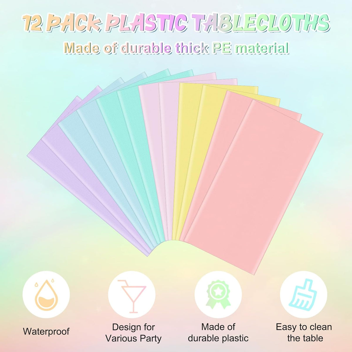4Pcs Pastel Tablecloths, Mix Color Plastic Tablecloth Disposable Rectangle Table Covers for Baby - Pastel Rectangle / 12pcs - image 3