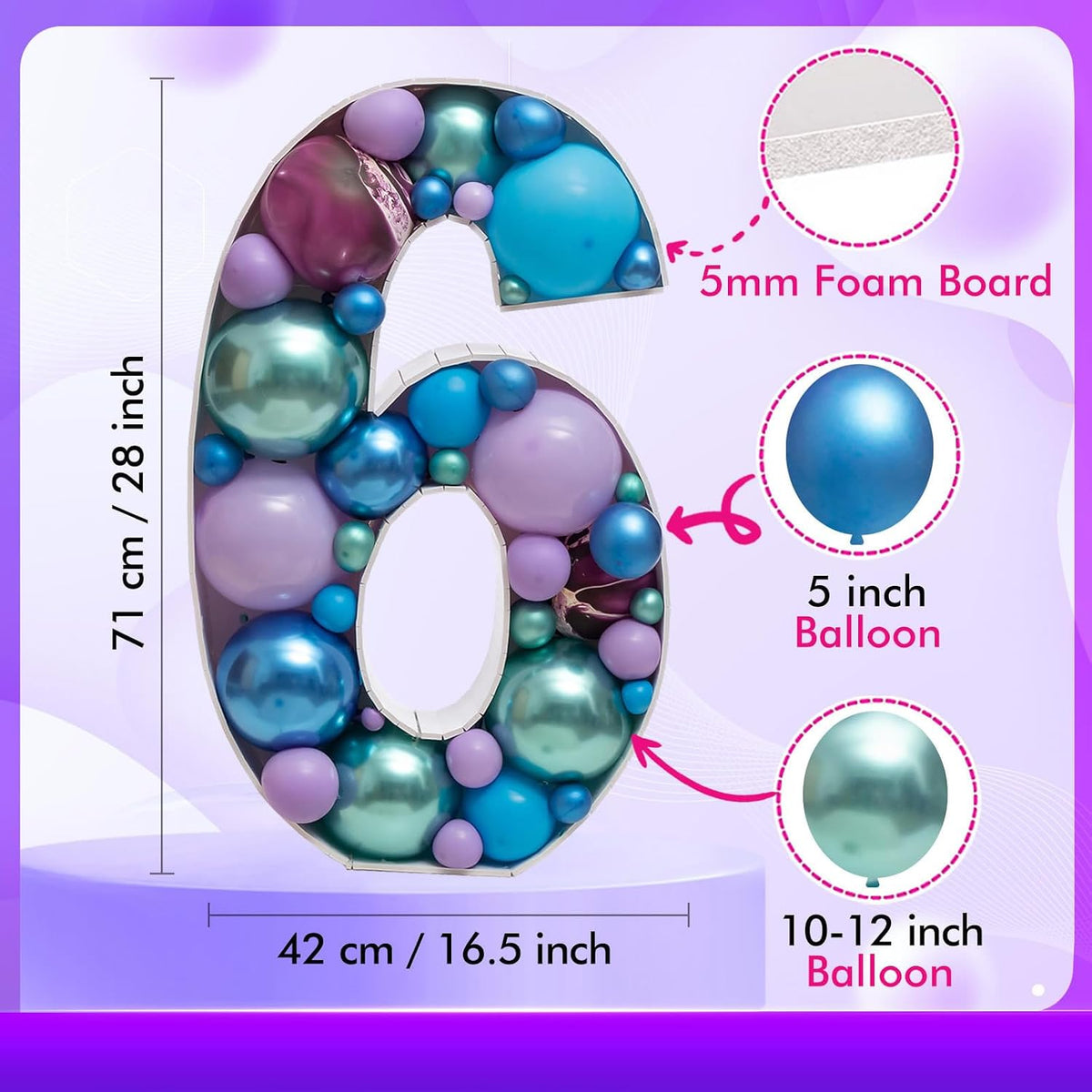 28 inch DIY Mosaic Balloon Number 1 Frame, Party Backdrop Decor – Fun for Kids & Family - Number 6 - image 4