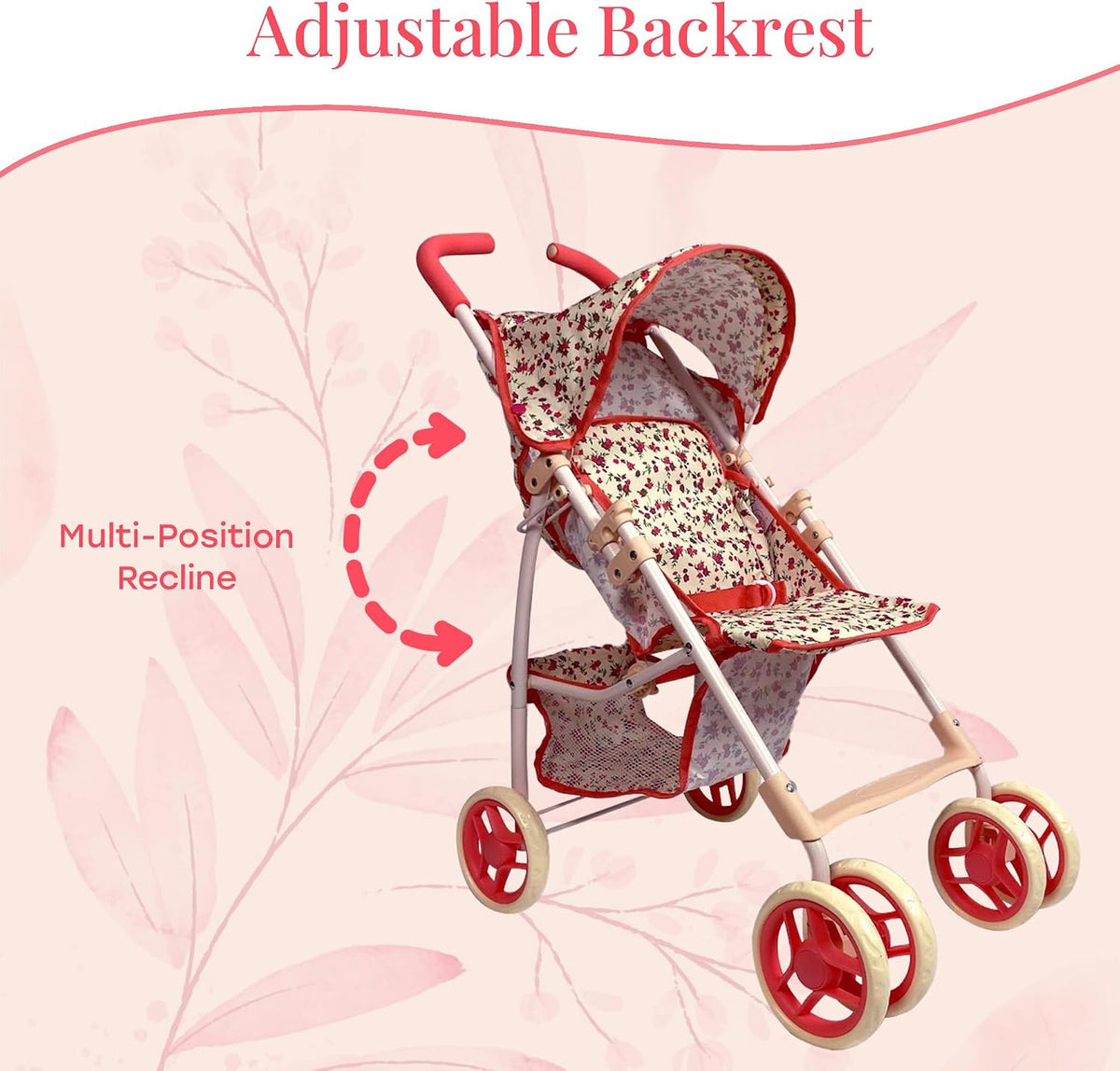 Baby Doll Stroller for Toddler Girls & Big Kids up to 8 Years Old - Floral - image 2
