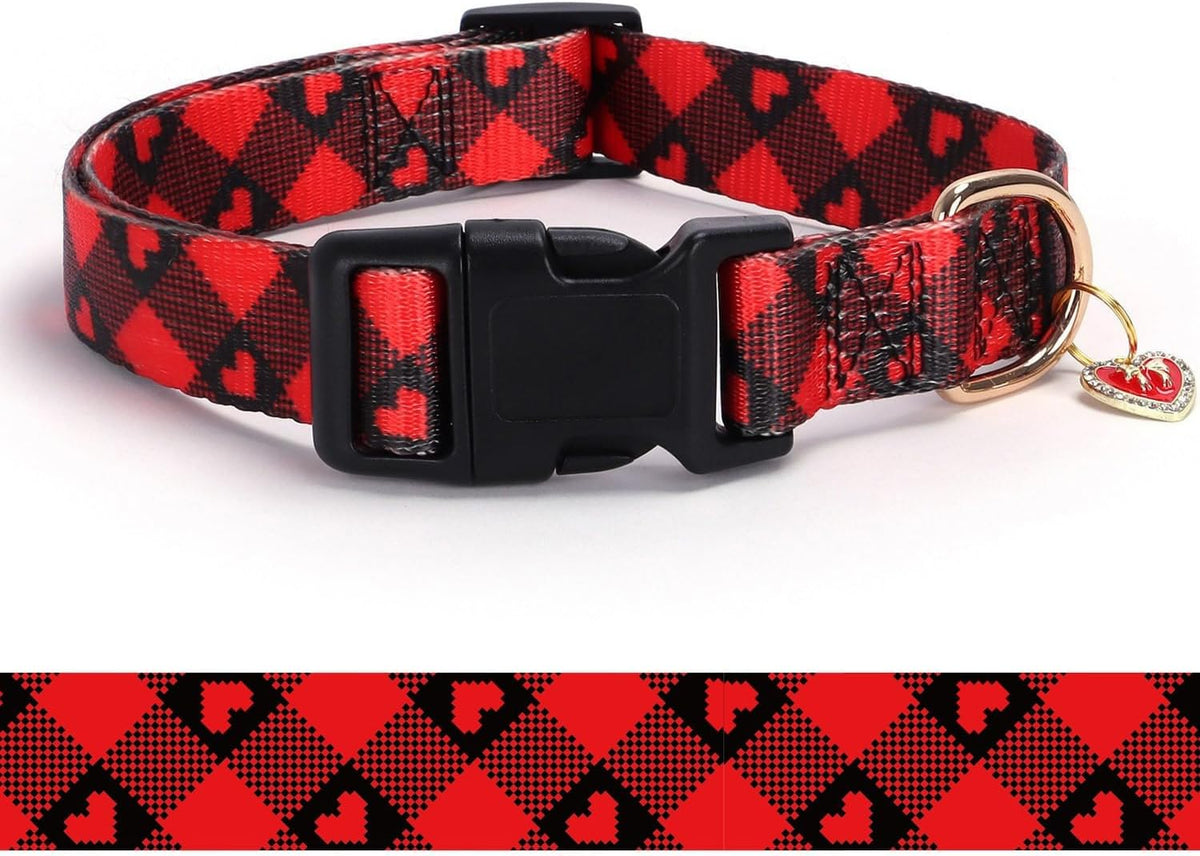 Reflective Dog Collar, Puppy Collar with Buckle Adjustable - Z-Red Heart / Small :Width 5/8",Neck 10-14"