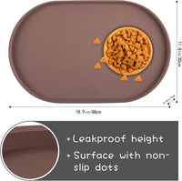 100% Waterproof 0.5" Raised Edge BPA Free Silicone Dog Food Mat - 19x12x0.5 Inch / Brown - image 2