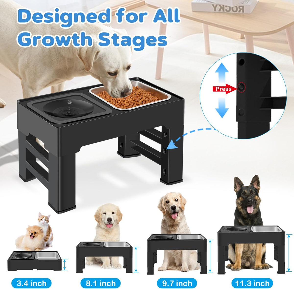 2-in-1 Elevated Dog Bowls, No Spill Water Bowl - Stainless Steel Food Bowl - image 2