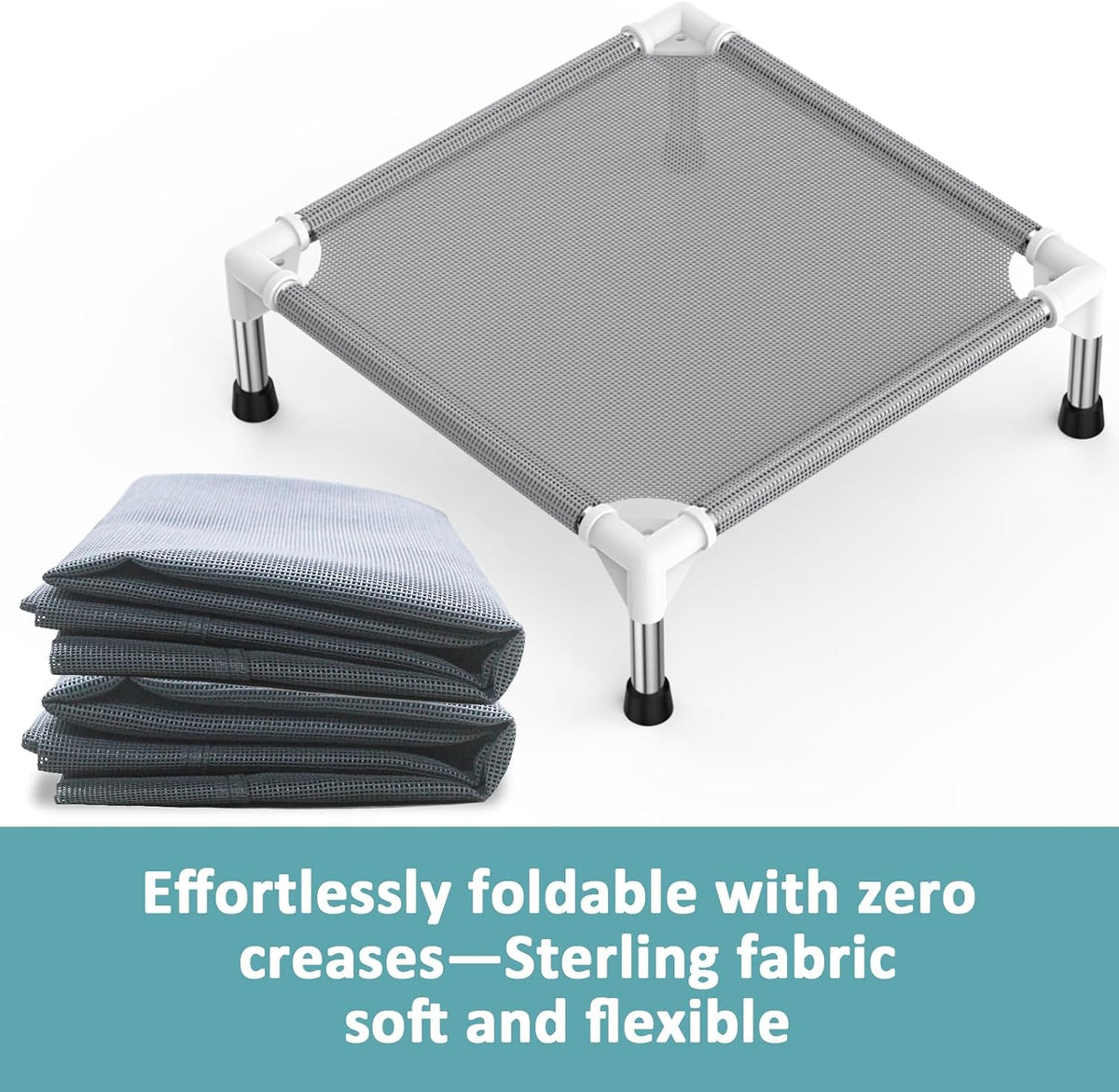 Elevated Dog Bed with Teslin Cooling Fabric, Lightweight Dog Cot - S-Gray - image 4