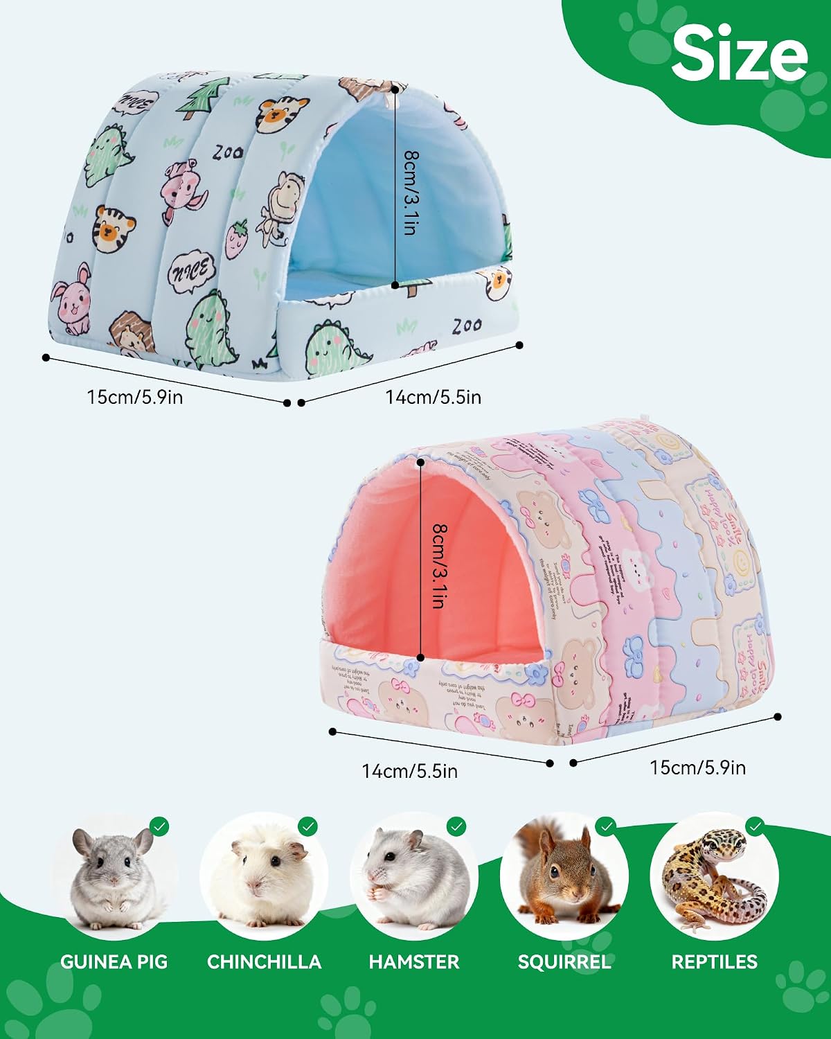 2 Pack Hamster Hideout Bed - Pink+Blue / 6*6in - image 2